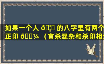 如果一个人 🦍 的八字里有两个正印 🐼 （官杀混杂和杀印相生有什么区别）